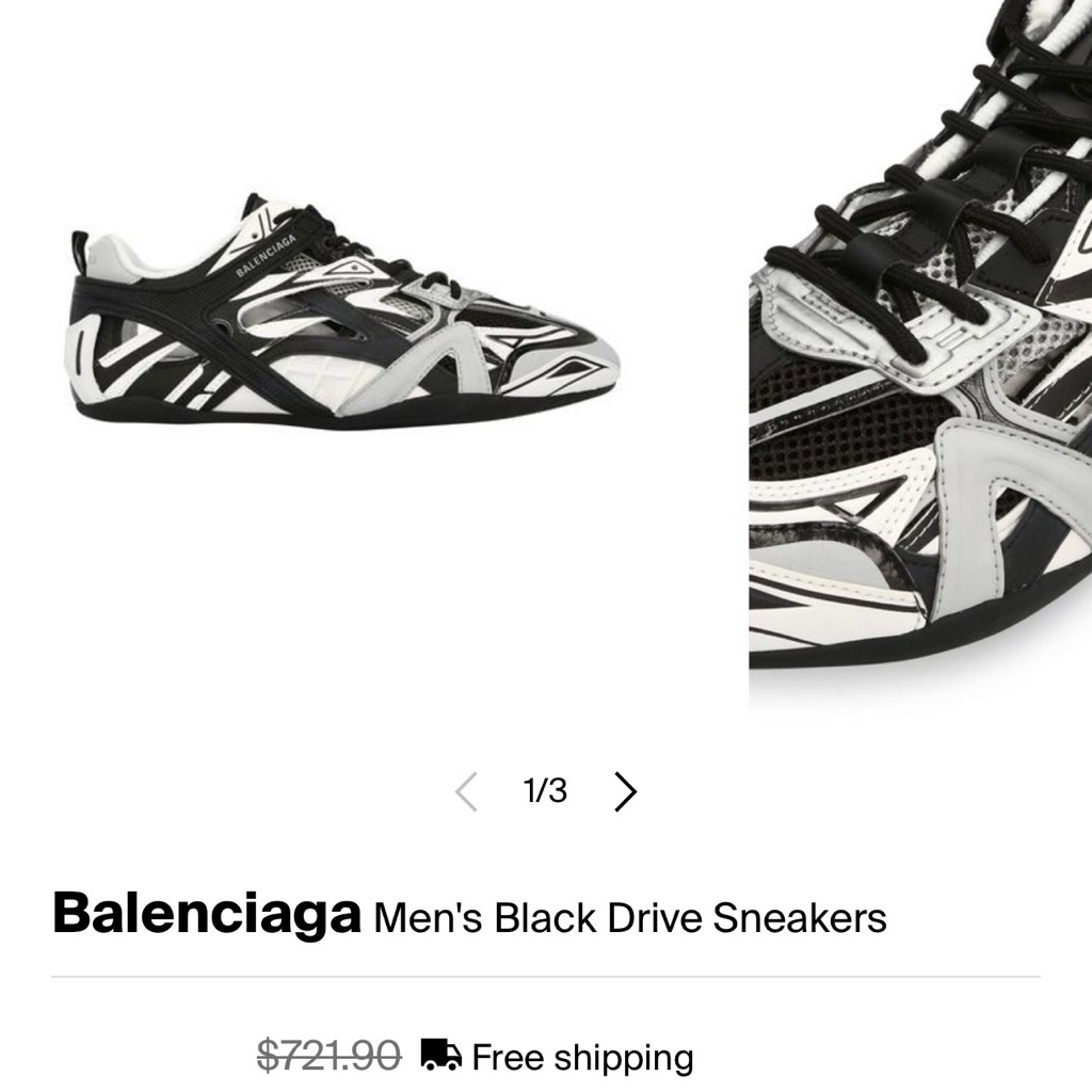 Balenciaga Drive Men’s Sneakers Size 10 Us/ Eu 43 Black Gray